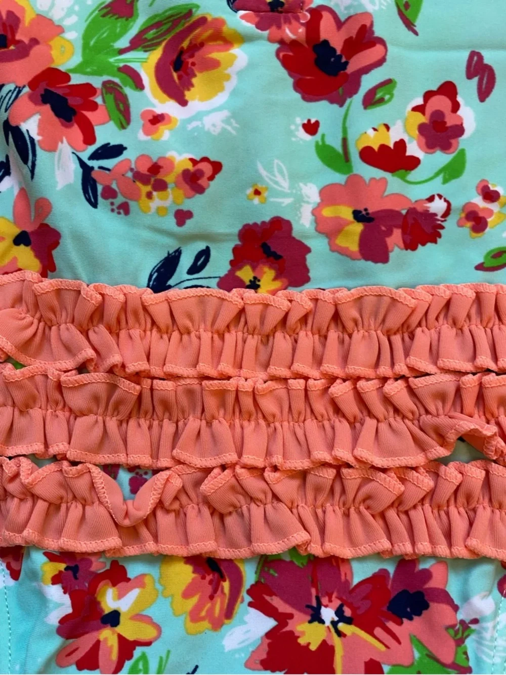 NWT RuffleButts Painted Flowers Aqua Long Sleeve Rash Guard Swimsuit girls 3-6M
